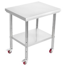 Stainless Steel Work Table 24x30in with Wheels, Adjustable Shelf