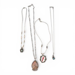 4 VINTAGE SOUTHWESTERN TURQUOISE BIRD NECKLACE PENDANT LOT STERLING SIGNED JC