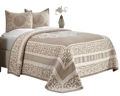 Superior Queen Cotton Blend Bedspread Set w/ Pillow Shams Jacquard Floral