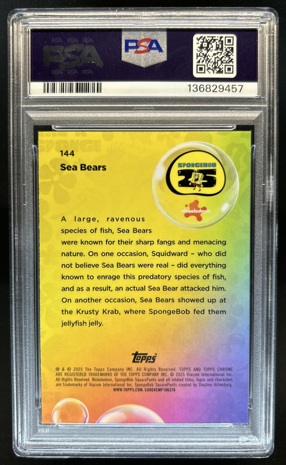 2025 Topps Chrome SpongeBob Sapphire Sea Bears Green Refractor #/99 PSA 8 view 2