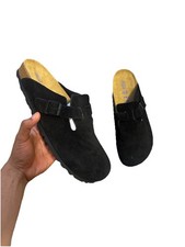 Birkenstock Boston Black Suede Clog Sandals Buckle Strap Men's US 12 tried on 1