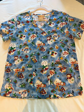 UNIFORM CHRISTMAS SCRUB TOP STARS OF BEST MEDICAL SNOWMAN/HOUSES PREOWNED G-8 