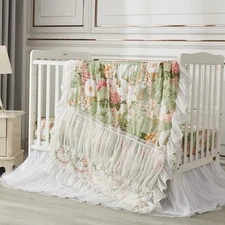 Brandream Garden Floral Crib Bedding Set 3-Piece - Ruffle Girls Nursery