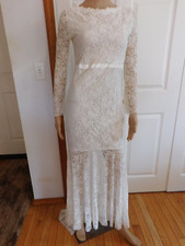 New White Backless Long Sleeves Polyester Backless Maxi Mermaid Wedding Dress M