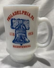 Vintage Philadelphia Bicentennial Milk Glass 1776-1976 Coffee Mug on Pedestal