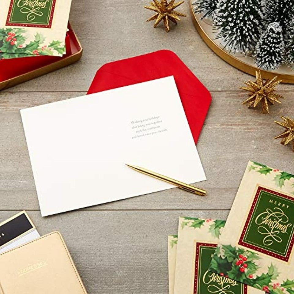 40 Christmas Cards Holiday Holly Boxed Cards with Envelopes Navidad