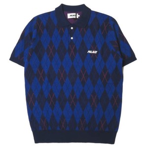 PALACE-19SS-PARGYLE-KNIT-Argyle-knit-polo-shirt-L-BLUE-Short-sleeve-tops