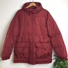 Lands End Size L Dark Red Down Filled Large Pockets Hooded Winter Coat