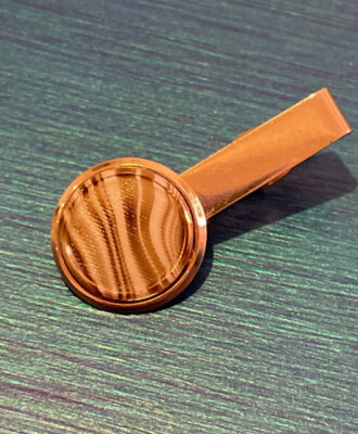 Vintage Tie Clasp Clip Bar Gold Tone 70s Groovy Round Design 
