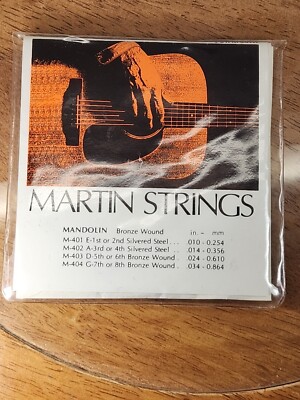 Martin Strings Mandolin Strings, M400 401, 402, 403, 404 Bronze Wound 4pk ''NOS''