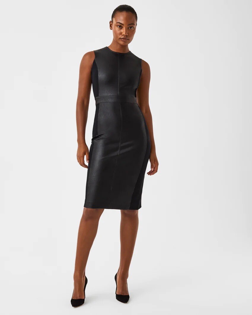 leather boots dress Mostly Amused Faux Leather Dress in Black Curves – Impressions Online  Boutique