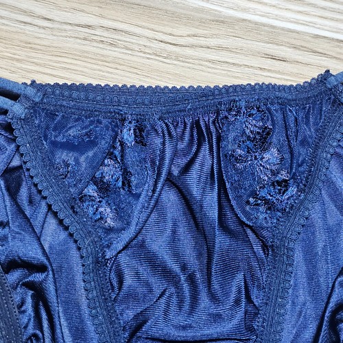 Vintage Silky Nylon Panty Navy Blue Bikini Sissy Lace Brief Sz. Small Hip 32-36" - Picture 4 of 21