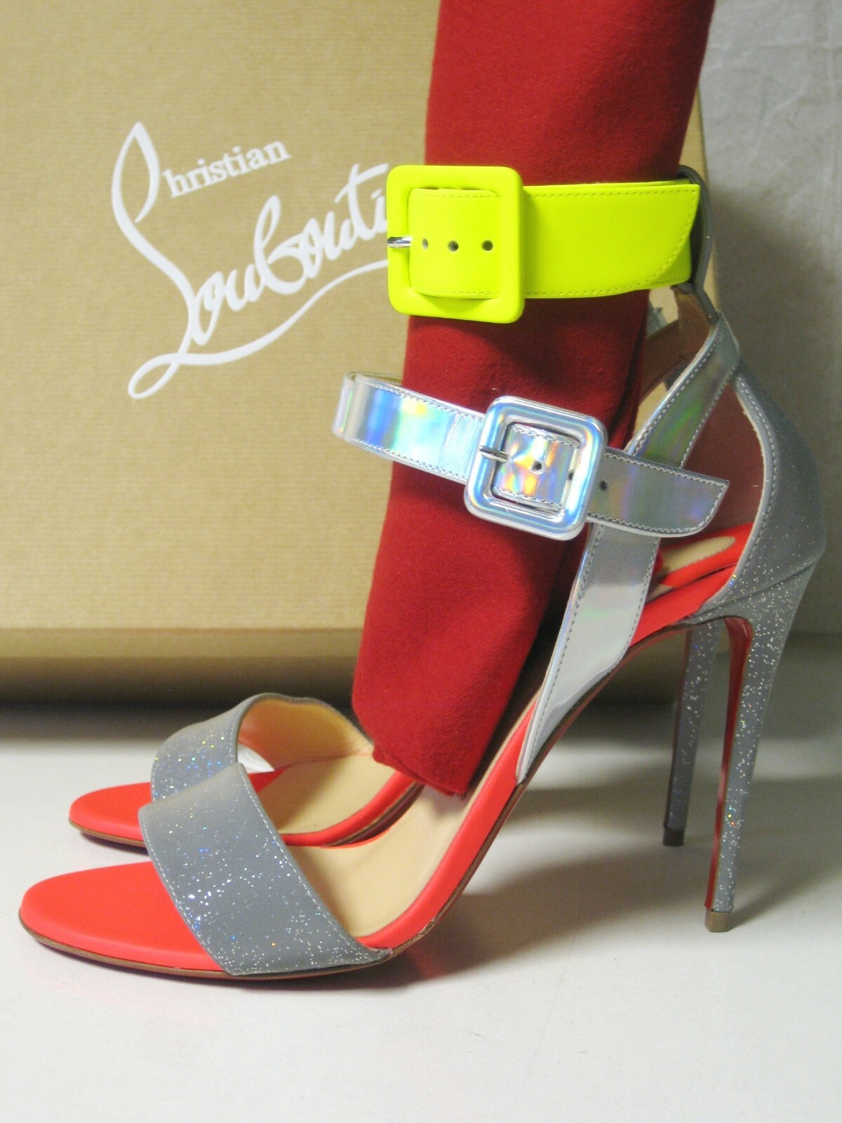$945 Christian Louboutin AUTH Multipot 100 Tissu Reflex Fluo Matt Sandal  37.5 | eBay