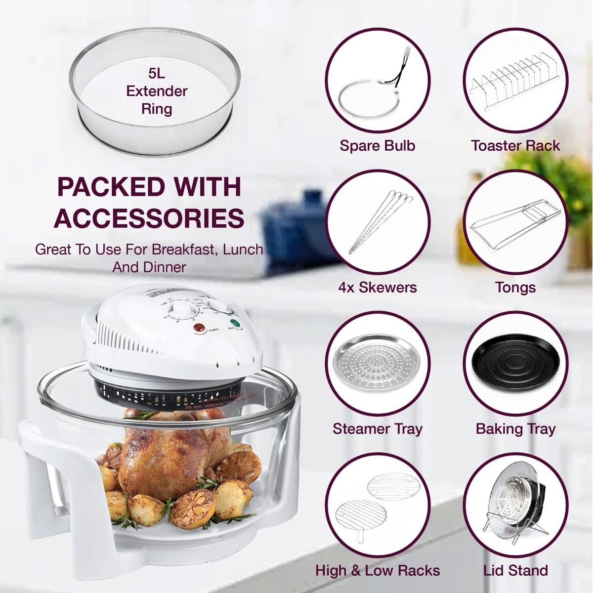 Halogen Oven Air Fryer 17L Low Fat Large Multifunction Cooker