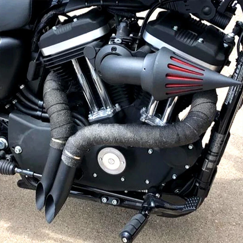 Tubos de escape LAF de 2" con cono de par para Harley Sportster Softail envueltos en negro Foto 4 de 4