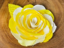 Handmade Hair Comb 4" Flower Bridal Formal French Barrette Clip White/Yellow