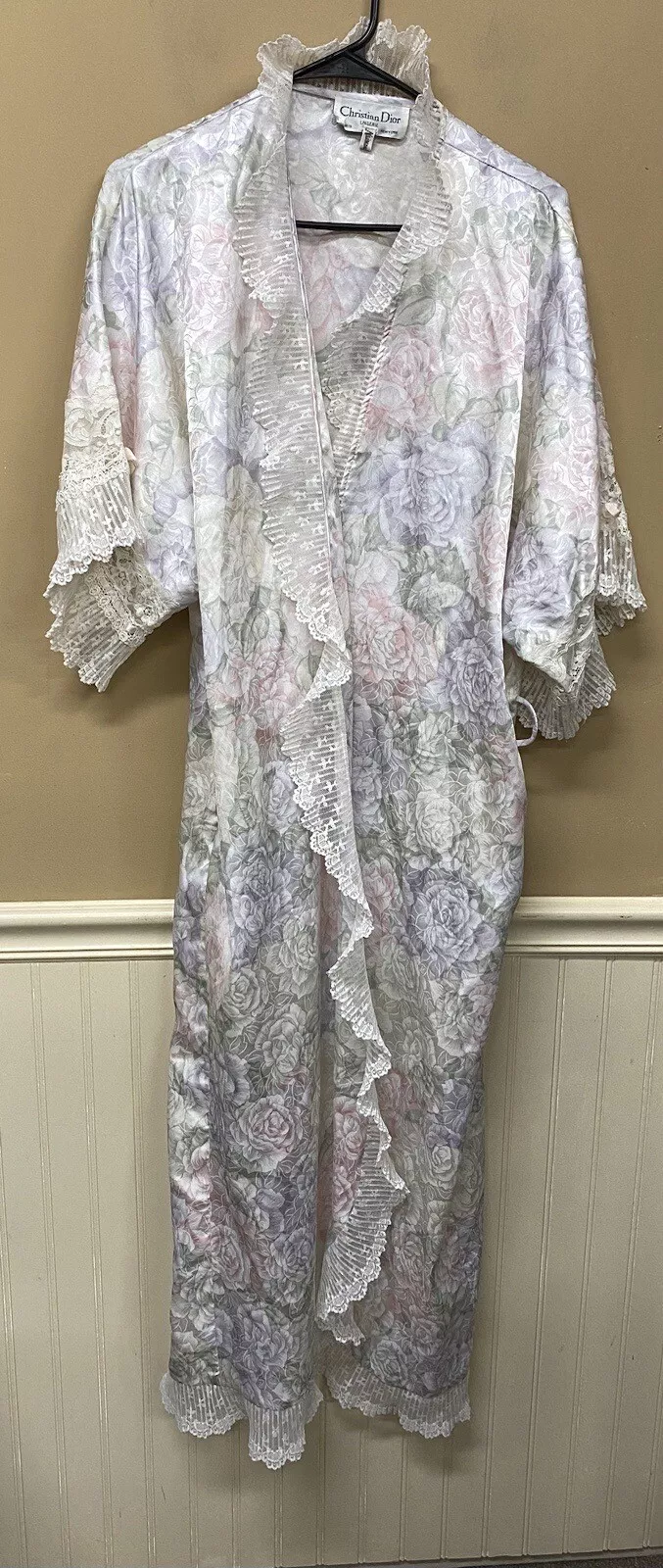 Robe vintage en dentelle florale pastel Christian Dior Neiman Marcus sans ceinture