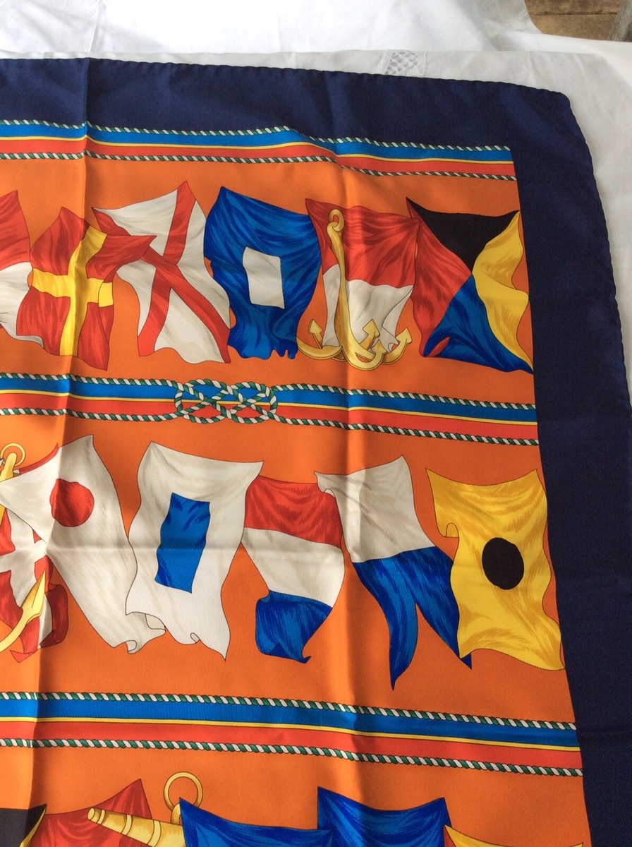 Vintage GUCCI Orange Navy International Country Flags Scarf