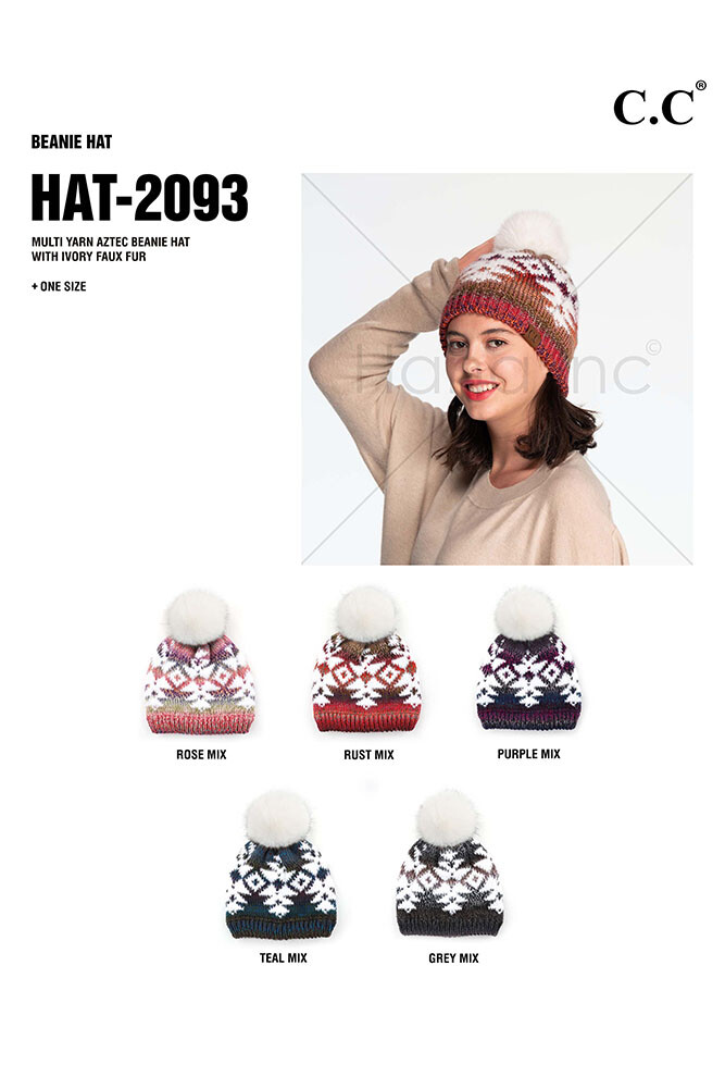 Jinscloset Winter Collection Multi Yarn Aztec Beanie Hat