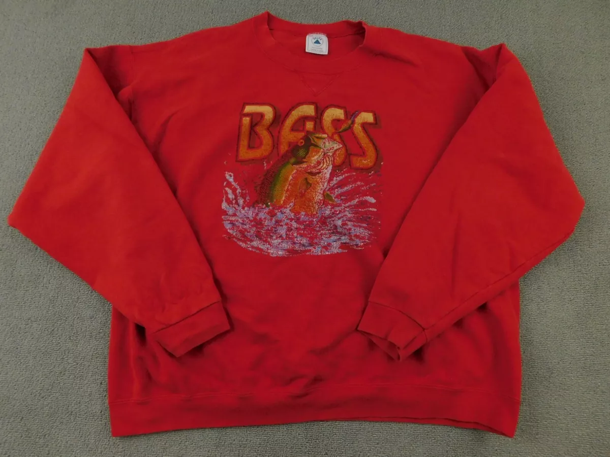 Vintage Bass Pro Shop Sweater Men 2XL Red Long Sleeve Crew Neck Sweatshirt XXL