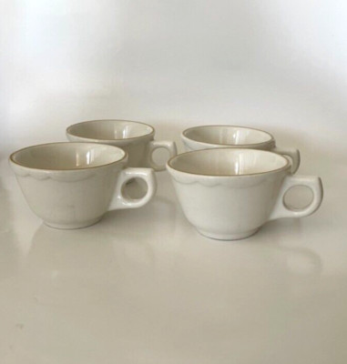 4 Vintage Buffalo China Diner Restaurant Ware Cups Off-White Scalloped Edge