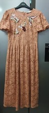 Per Una Beige Lace Midi Dress UK6 EU34 US2 Embroidered Birds Cottagecore Boho