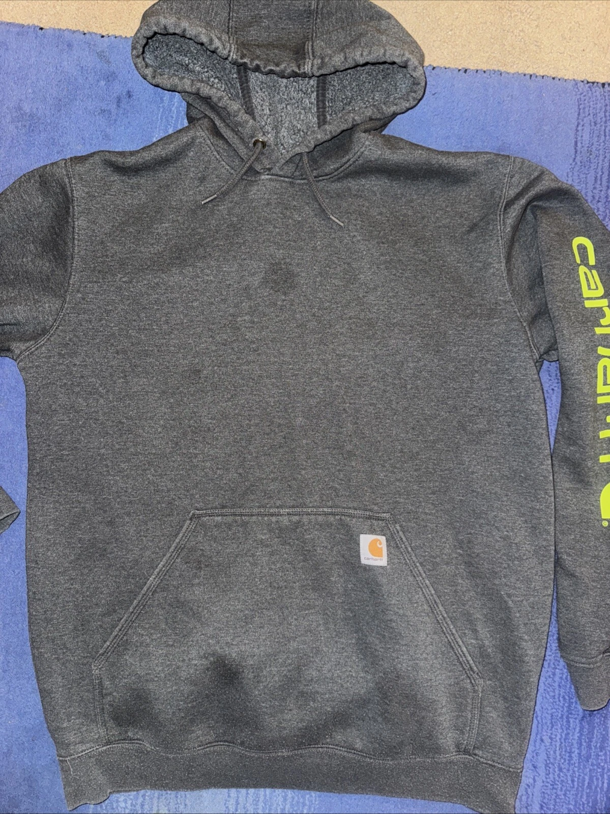 VETEMENTS Carhartt Felpa con Cappuccio Uomo Grande Alta Grigio Verde Lime Pile Felpa da Lavoro