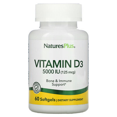 Nature's Plus, Vitamin D3, 125 mcg (5.000 IE), 60 Weichkapseln