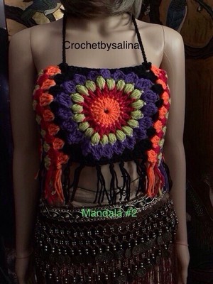 halter Crochet top Mandala Festival boho hippie Mix color Crochetbysalina