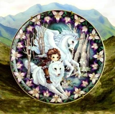 "Fly Without Wings" Jody Bergsma Unicorn Pixie Wolf Plate 1990 Made in USA