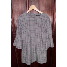 Zara Woman Plaid Bell Sleeve Shift Dress Multicolor Size M