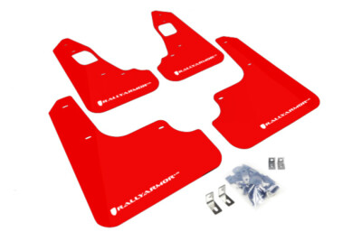 Rally Armor Red Mud Flap w/ White Logo Fits 2008-2017 Mitsubishi EVO