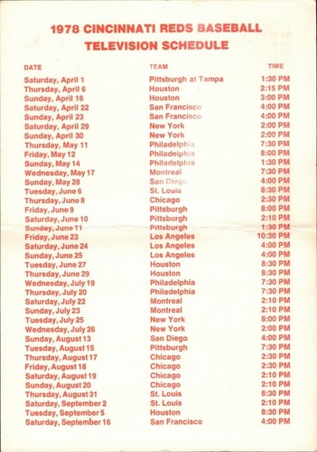 1978 Cincinnati Reds pocket schedule sponsored by WDTN TV2 and Famous Recipe - Picture 2 of 3