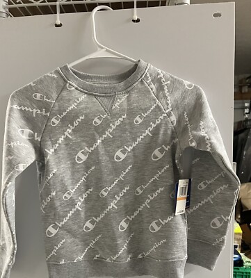 Champion Youth Boys Size 6x Sweatshirt Grey All Over Logo Print