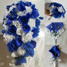 Horizon Royal Blue White Rose Calla Lily Bridal Wedding Bouquet Accessories