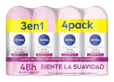 4 Pack Nivea Natural Tone Roll on antiperspirant Satin Effect Freeshipping