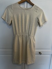 Madewell Dress Women's XS Graphic Print Cream Short Sleeve Silk Mini Open Back