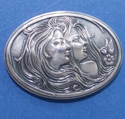 Gemme,Kamee Cameo 40x28mm Platte Frauenköpfe 3D Bakelit Alt Silber lackiert