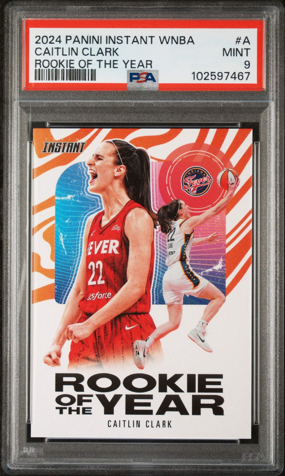 Graded 2024 Panini Instant WNBA Caitlin Clark #A Rookie of the Year Card PSA 9 view 1