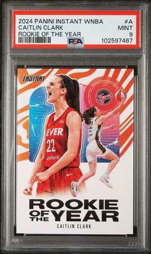 Graded 2024 Panini Instant WNBA Caitlin Clark #A Rookie of the Year Card PSA 9