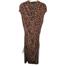 Lauren Ralph Lauren Purple and Brown Faux Wrap Midi Dress Size 10