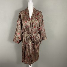 Inner Most Woman 1X Satin Robe Belted Pockets Animal Print Roses Silky Night