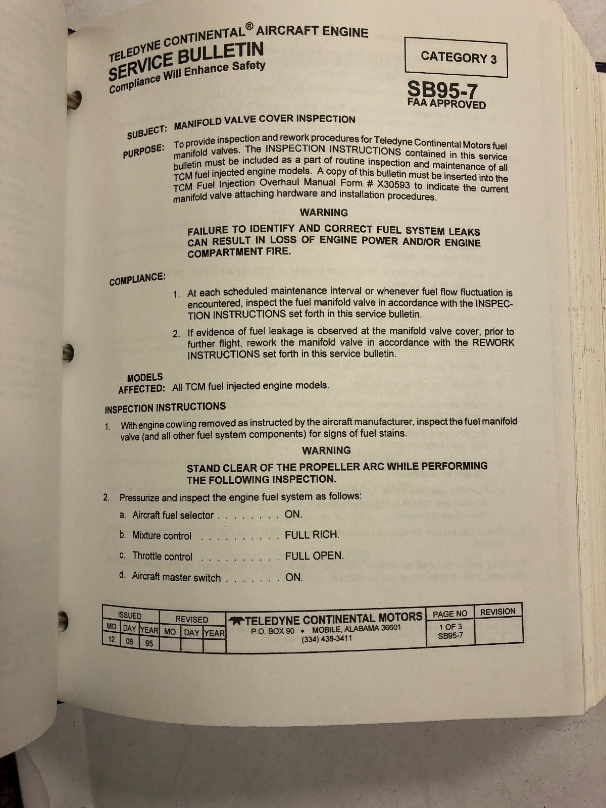 Teledyne Continental Service Bulletin Credence Letter and l Info