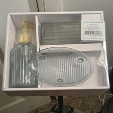 Old East Main Co. Clear Glass Bathroom Accessory Set Soap Dispenser Dish Tray