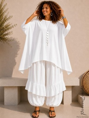 LAGENLOOK  Überwurf Tunika Shirt weiß 44 46 48 50 52 54 56 58 L-XL-XXL-XXXL