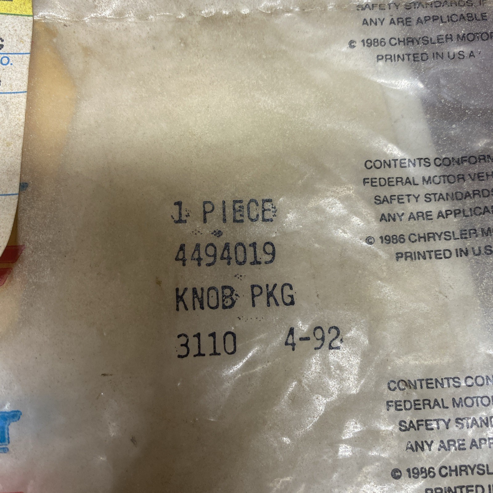 OEM Factory Mopar 4494019 Radio Cassette Knob Dodge Jeep Plymouth Chrysler