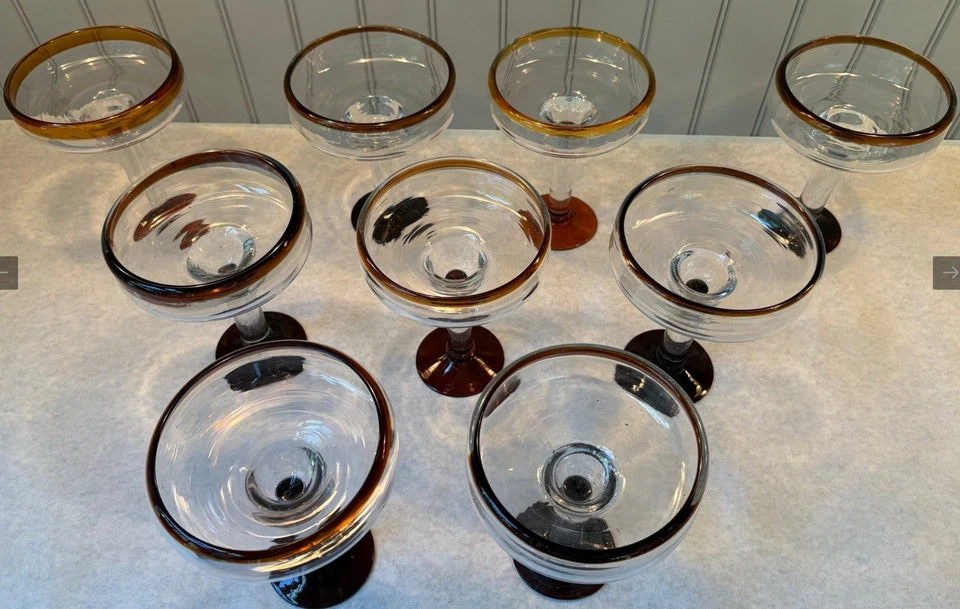 Margarita Glasses Hand Blown Amber Brown Rimmed Dessert Glasses - Set Of 4 - Image 3 of 4