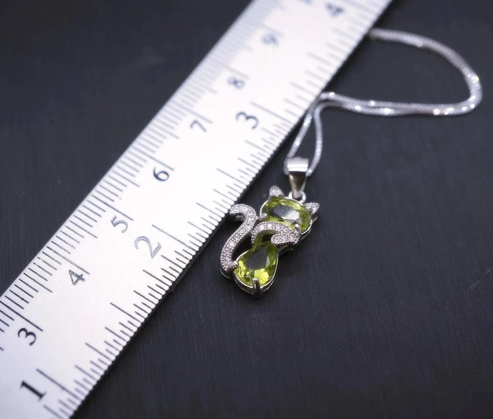 Genuine Peridot Necklace Sterling Silver Cat Kitty Necklace - Natural Green - Image 4 of 4