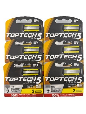 6 PK TopTech ULTRA 5 Razors Cartridges 5 Blade 12 Fits Gillette Fusion