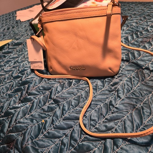 Calvin Klein Beige Pebbled Crossbody Bag Purse, Solid, Crossbody Strap